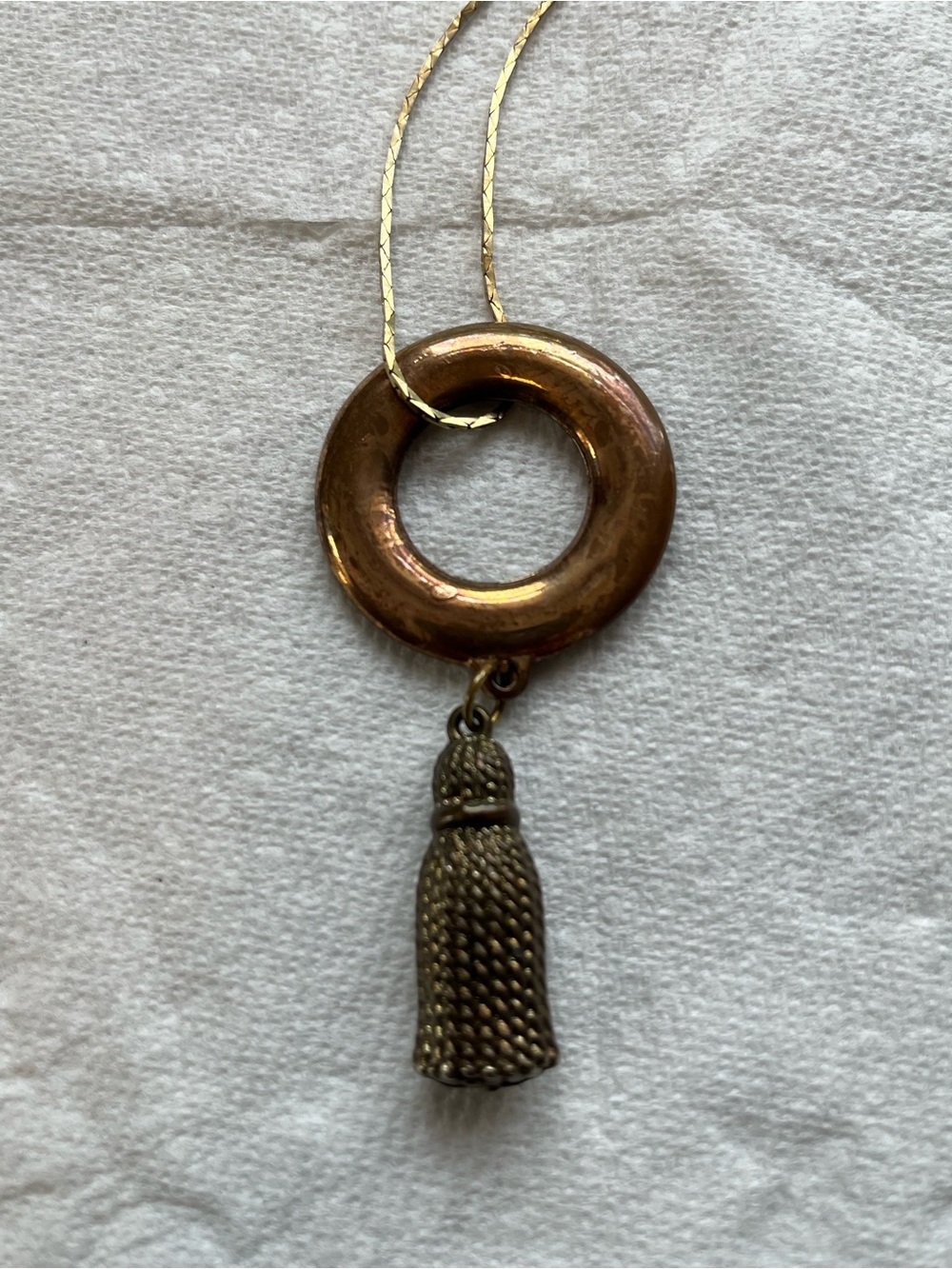 Vintage Copper toned Donut Pendant Necklace with Tassel